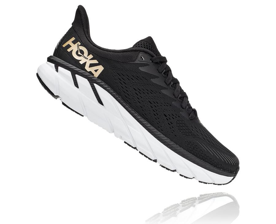 Running Shoes Womens - Hoka One One Clifton 7 - Black/White - SCRDALB-90